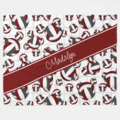 maroon zwart givolleybalpatroon netaccent fleece deken (Voorkant (Horizontaal))