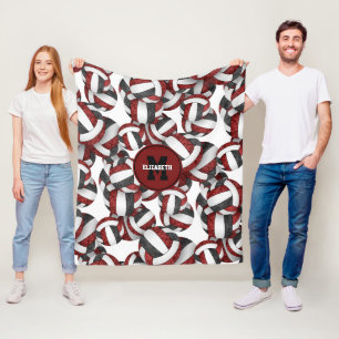 Maroon zwart meisjes volleybal team kleuren fleece deken