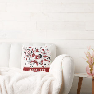 Maroon Zwart Sportkamer Meisjes voetballen Stars Kussen