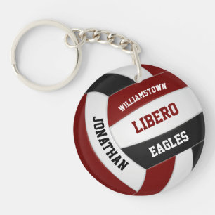 Maroon zwart team kleuren gepersonaliseerd volleyb sleutelhanger
