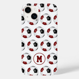 Maroon zwart voetballen patroon monogram Case-Mate iPhone 14 hoesje