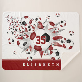 Maroon Zwart voetballen Sterren Meisjes Sportkamer Sherpa Deken