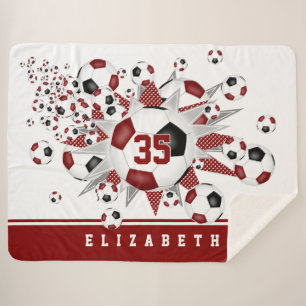 Maroon Zwart voetballen Sterren Meisjes Sportkamer Sherpa Deken