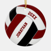 Maroon zwart volleybal team kleuren gepersonalisee keramisch ornament (Voorkant)