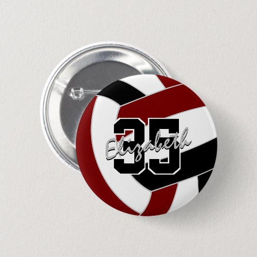 Maroon zwart volleybal team kleuren ronde button 5,7 cm (Voorkant /achterkant)