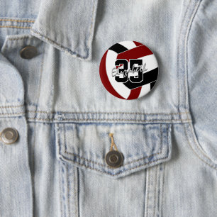 Maroon zwart volleybal team kleuren ronde button 5,7 cm