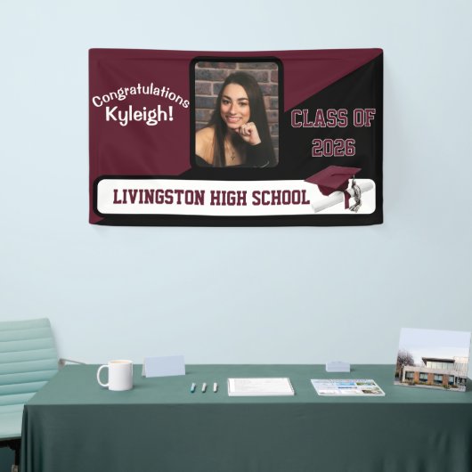 Maroon, zwart, wit Afstuderen Spandoek (Beurs)