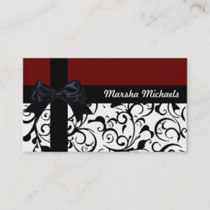 Maroon zwart wit damast aangepaste visitekaartjes