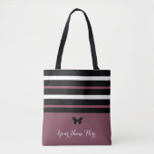 Maroon Zwart-wit Strepen met Vlinder #1 Tote Bag (Voorkant)