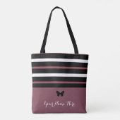 Maroon Zwart-wit Strepen met Vlinder #1 Tote Bag (Achterkant)