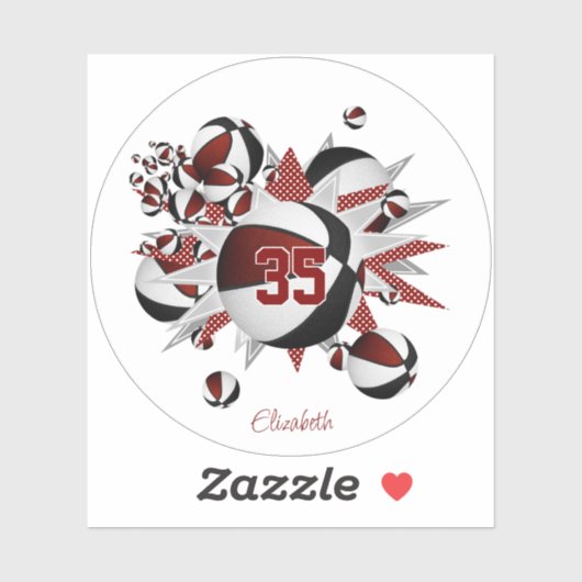 maroon zwarte basketballen sterren meisje jersey n sticker (Vel)