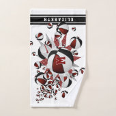 maroon zwarte basketballen sterren meisjes monogra handdoek (Handdoek)