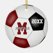 maroon zwarte jongens schoolteam kleuren voetbal keramisch ornament (Voorkant)