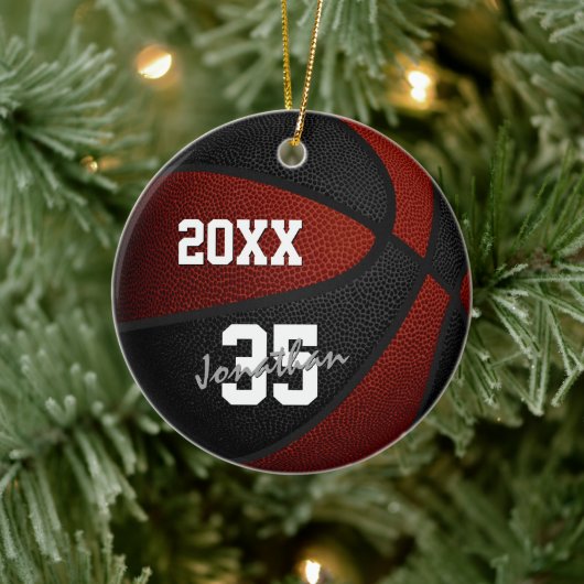 maroon zwarte teamkleuren keepslag basketbal keramisch ornament (Boom)