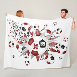 maroon zwarte voetballen sterren meisjes naam fleece deken
