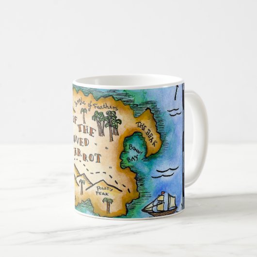 Maroonde Parrot Pirate Treasure Map Mok (Voorkant rechts)