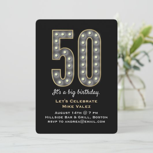 Marquee 50 jaar verjaardag uitnodiging (Staand voorkant)