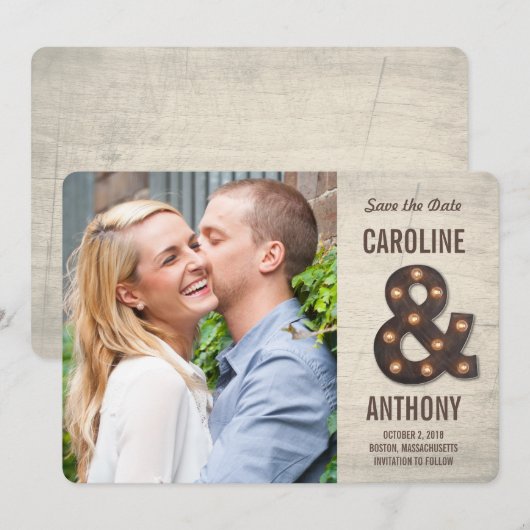 Marquee Ampersand Photo Save the Date Card (Voorkant / Achterkant)