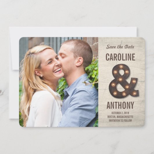 Marquee Ampersand Photo Save the Date Card (Voorkant)