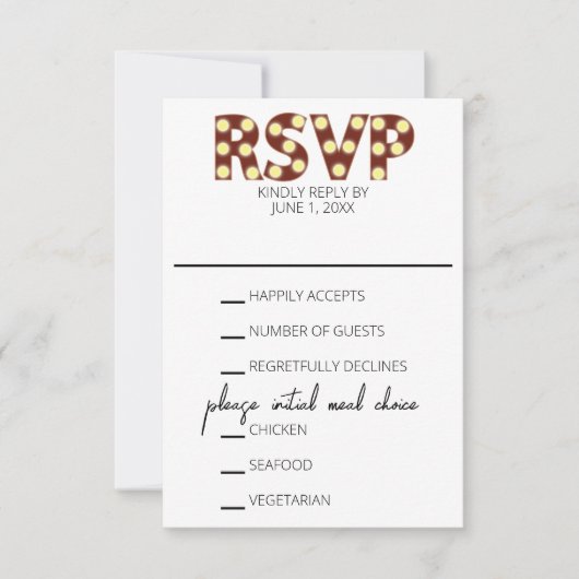 Marquee Lights Bruiloft RSVP Kaart (Voorkant)