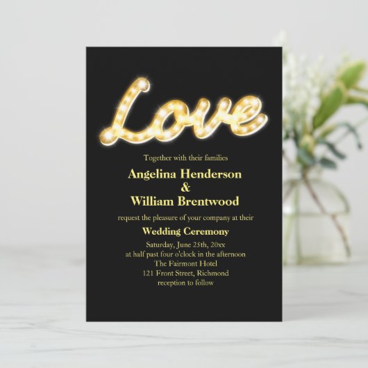 Marquee Lights Bruiloft uitnodigen - zwart Kaart (Staand voorkant)