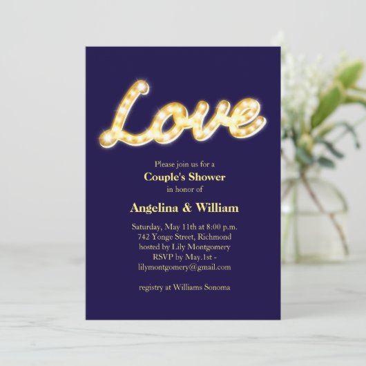 Marquee Lights Couple's Shower Invite Kaart (Staand voorkant)