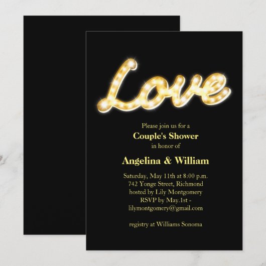 Marquee Lights Couple's Shower Invite Kaart (Voorkant / Achterkant)
