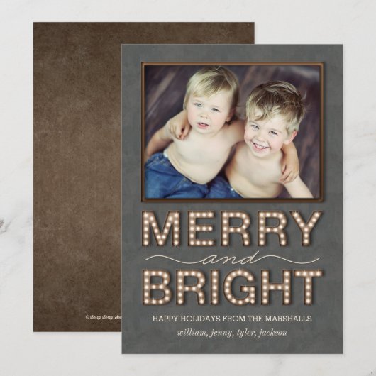 Marquee Lights Holiday-fotokaart Merry en Bright Feestdagenkaart (Voorkant / Achterkant)