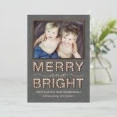 Marquee Lights Holiday-fotokaart Merry en Bright Feestdagenkaart (Staand voorkant)