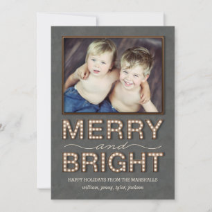 Marquee Lights Holiday-fotokaart Merry en Bright Feestdagenkaart