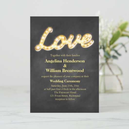 Marquee Lights Huwelijksuitnodiging - krijtbord Kaart (Staand voorkant)