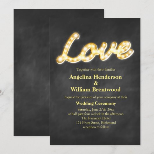  Marquee Lights Huwelijksuitnodiging - krijtbord Kaart (Voorkant / Achterkant)