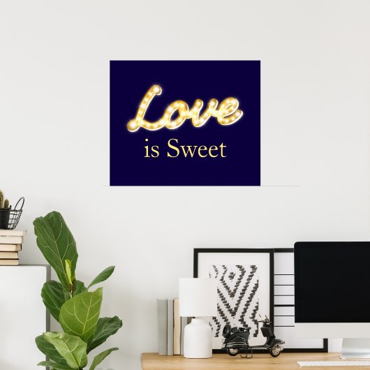 Marquee Lights Love is Sweet Poster - blauw (Thuiskantoor)