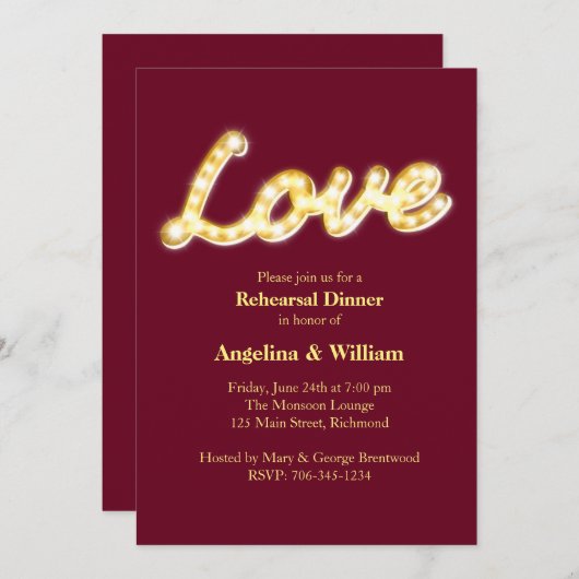 Marquee Lights Rehearsal Dinner Invite Kaart (Voorkant / Achterkant)