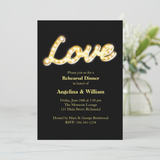 Marquee Lights Rehearsal Dinner Invite Kaart (Staand voorkant)