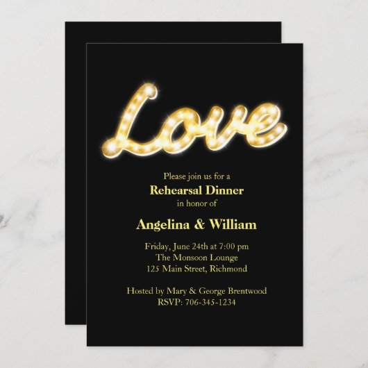 Marquee Lights Rehearsal Dinner Invite Kaart (Voorkant / Achterkant)