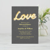 Marquee Lights Rehearsal Dinner nodigt Grey Burlap Kaart (Staand voorkant)
