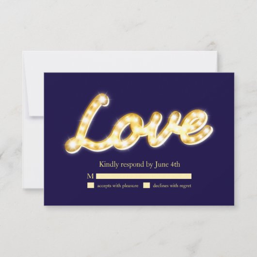 Marquee Lights RSVP - blauw Kaartje (Voorkant)