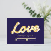 Marquee Lights RSVP - blauw Kaartje (Staand voorkant)
