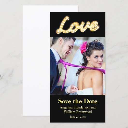 Marquee Lights Save the Date Fotokaart (Voorkant / Achterkant)