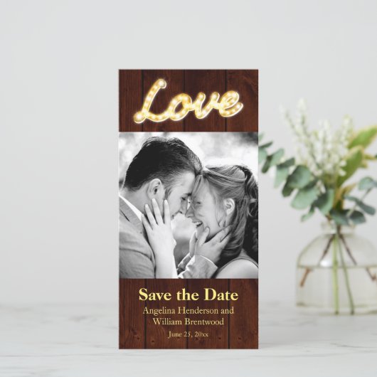 Marquee Lights Save the Date Fotokaart (Staand voorkant)