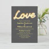 Marquee Lights Wedding Invite Gray Burlap Kaart (Staand voorkant)