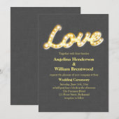 Marquee Lights Wedding Invite Gray Burlap Kaart (Voorkant / Achterkant)