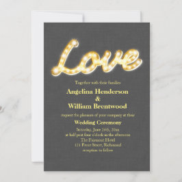 Marquee Lights Wedding Invite Gray Burlap Kaart