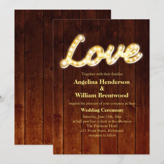 Marquee Lights Wedding Invite - schuurbord Kaart (Voorkant / Achterkant)