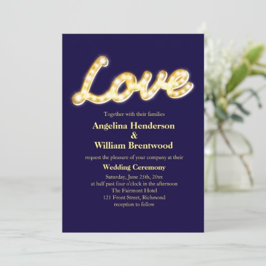 Marquee Lights Wedding Uitnodiging (Staand voorkant)