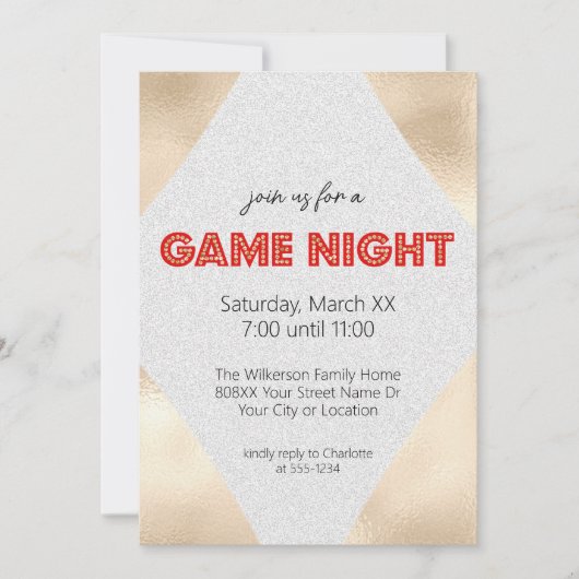 Marquee teken op Gold Game Night Party Kaart (Voorkant)