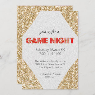 Marquee teken op Gold Glitter Game Night Party Kaart