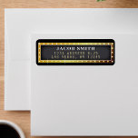 Marquee Zwart & Goud Etiket<br><div class="desc">Zwart en goud markiebord teken retour adres labels. Personaliseer het met uw gegevens.</div>