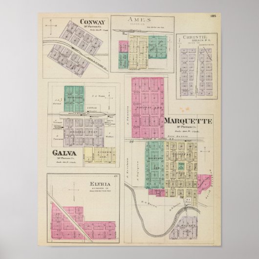 Marquette, Conway, Galva, Elyria, Ames, Kansas Poster (Voorkant)